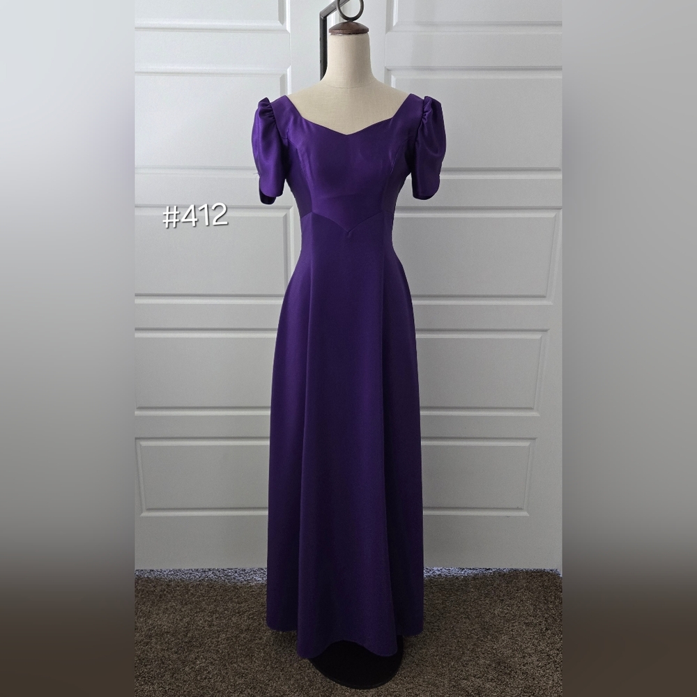 Purple Short Sleeve Crepe Formal Dress